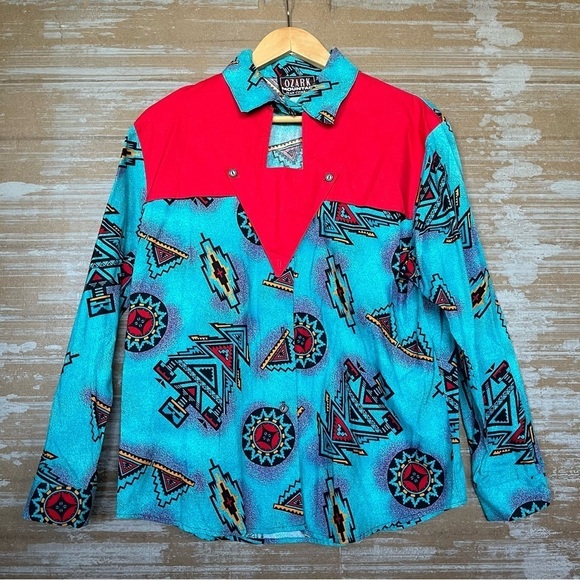 Ozark Mountain Company Vintage Aztec Button Down 90s Cowboy Rodeo Womens M - Picture 1 of 4